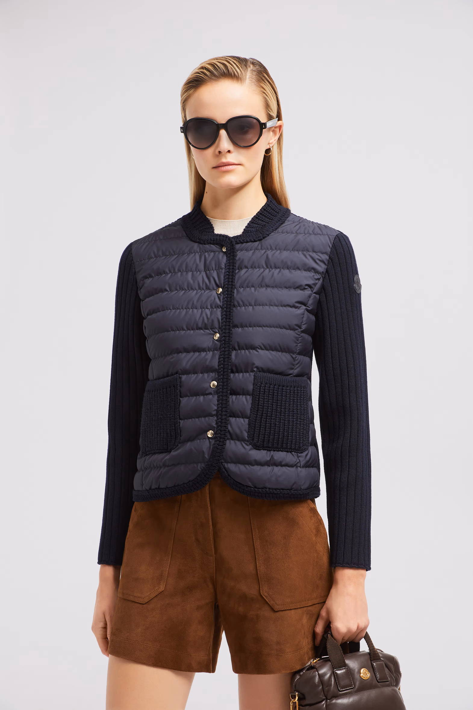 Padded Wool Cardigan Women Navy Blue Moncler 0
